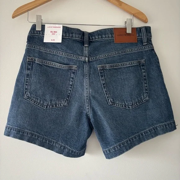NWT Lucky Brand 90s Midi Short Multi Pocket Y2K Dark Cargo Mom Jean Shorts 28/6 - Picture 3 of 8